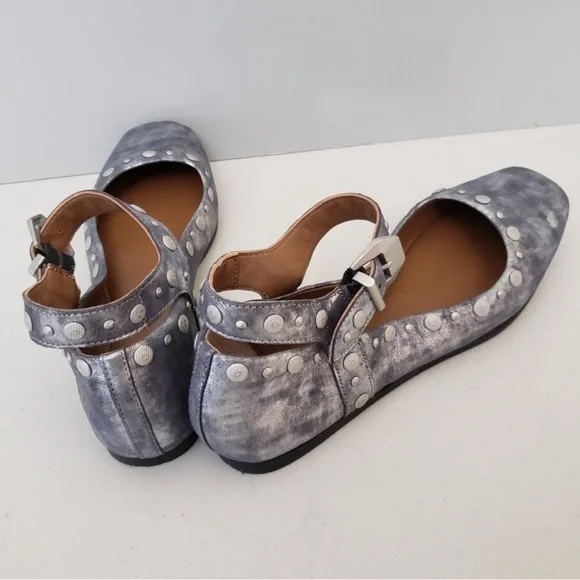 Free People Mystic Mary Jane Flats - Size 8.5 - Silver Distress - NWOT - Picture 3 of 9